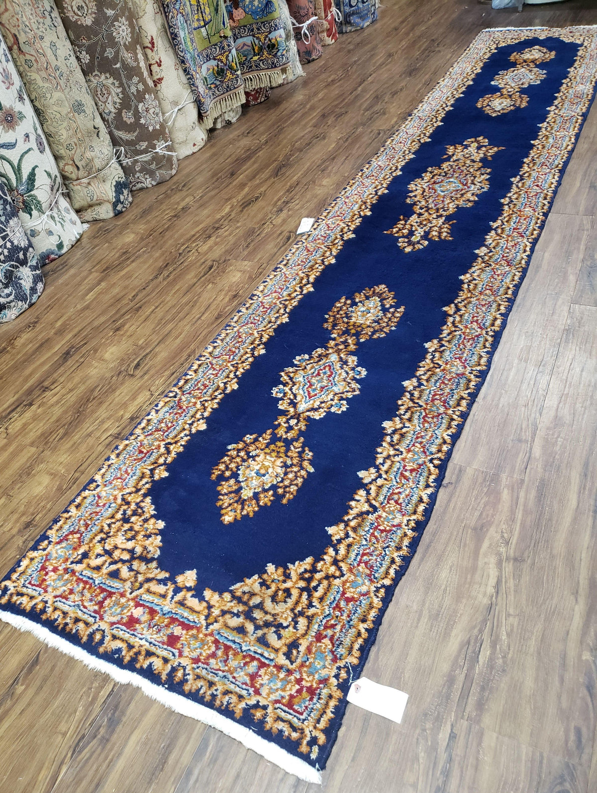 Semi Anique Dark Blue Persian Kerman Runner, 2'7" x 13'5" - Jewel Rugs, view 3
