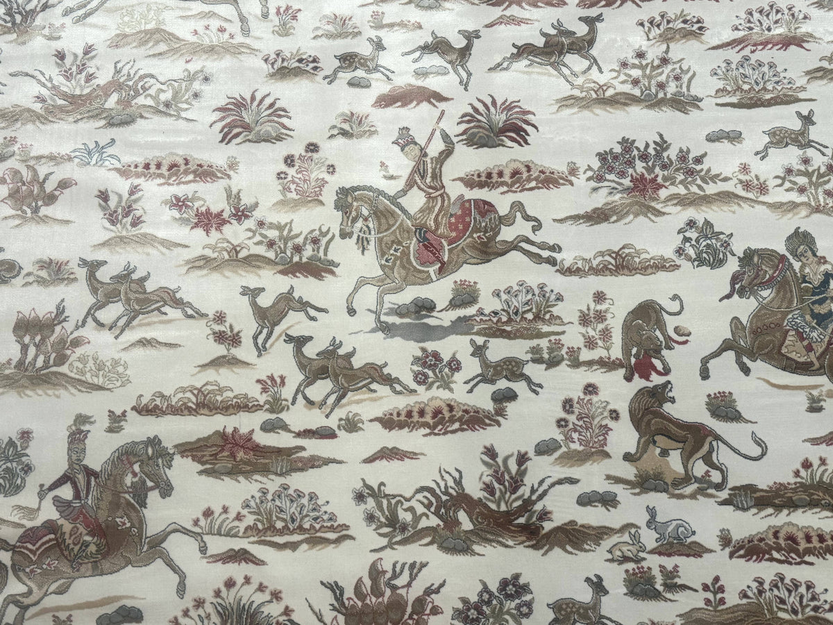 Large Turkish Silk Rug 8x10, Ivory, Hunting Design, Bamboo Silk, New - Jewel Rugs, view 5