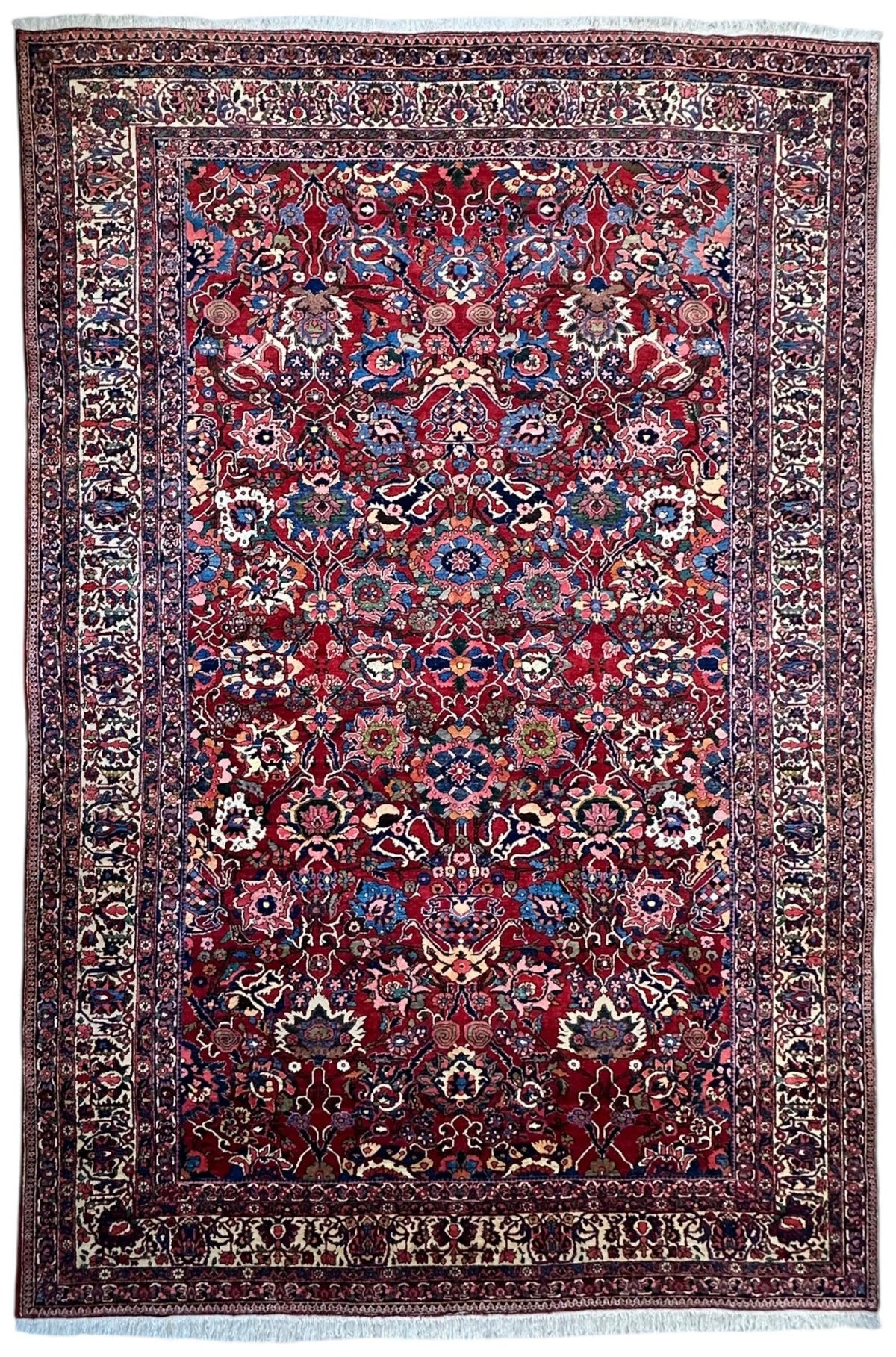 Antique Persian Bakhtiari Rug 9x13 | Red, Navy & Ivory | Hand-Knotted Wool - Rugistan