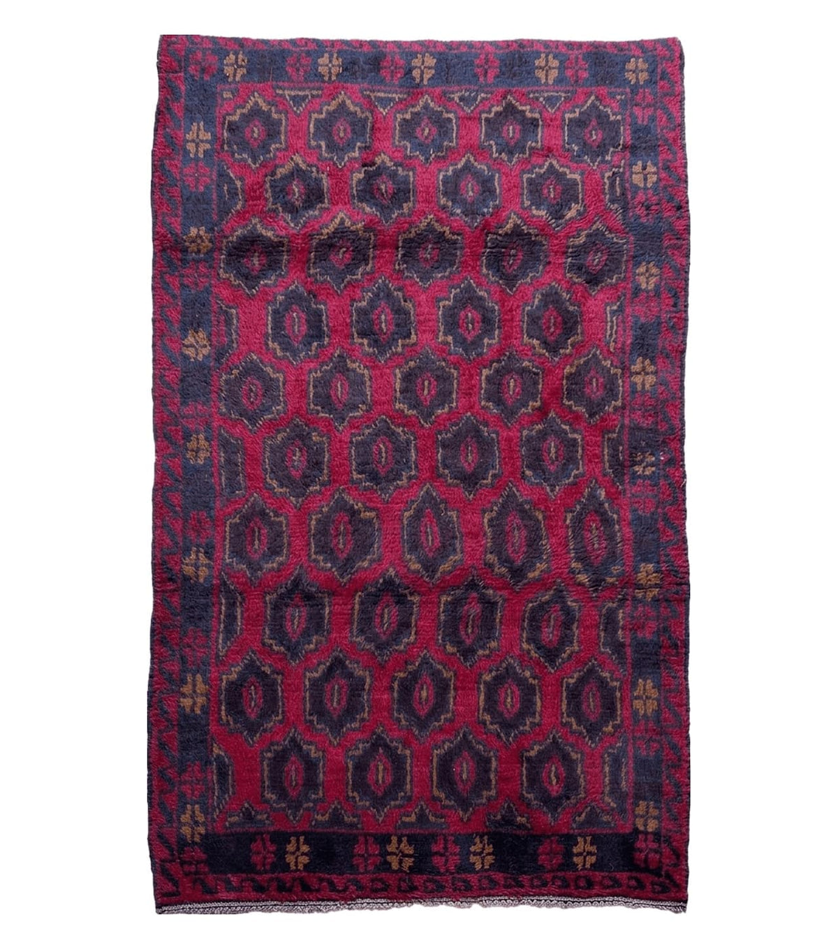 2' 10" X 4'7" Vintage Handmade Tribal Wool Rug Balouchi Rug Afghan Rug Red Blue - Jewel Rugs