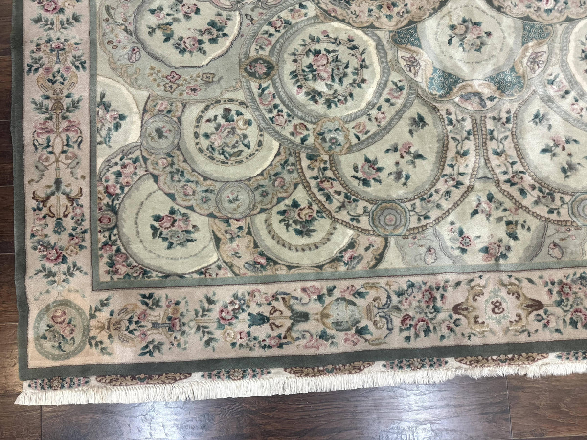 Pak Persian Rug 9x12, Wool with Silk Highlights, European Design, Floral, Green - Jewel Rugs, view 9