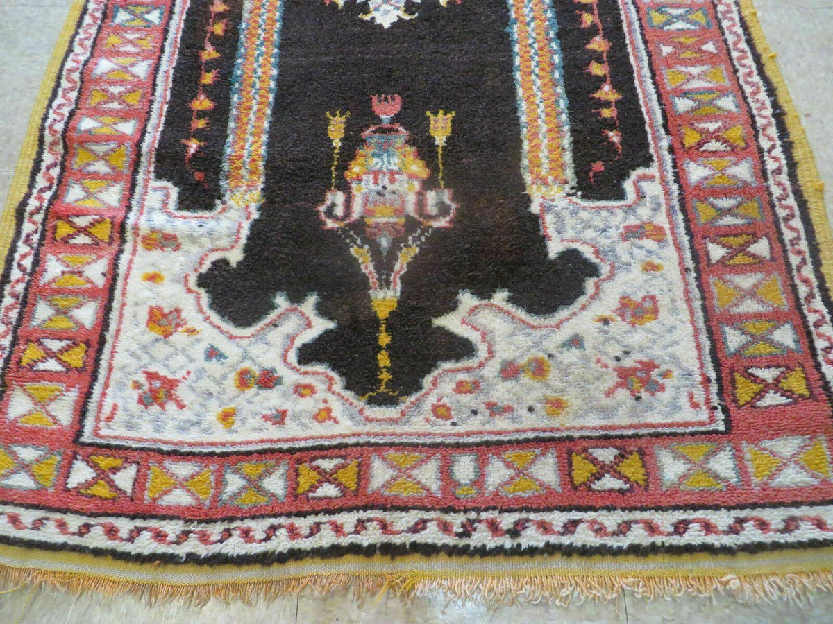 Antique Moroccan Runner Rug 3x7, Moroccan Prayer Rug, Double Mehrab Prayer Arches, Black and Red, Hand-Knotted Wool Carpet, Hallway Rug Nice - Jewel Rugs, view 13