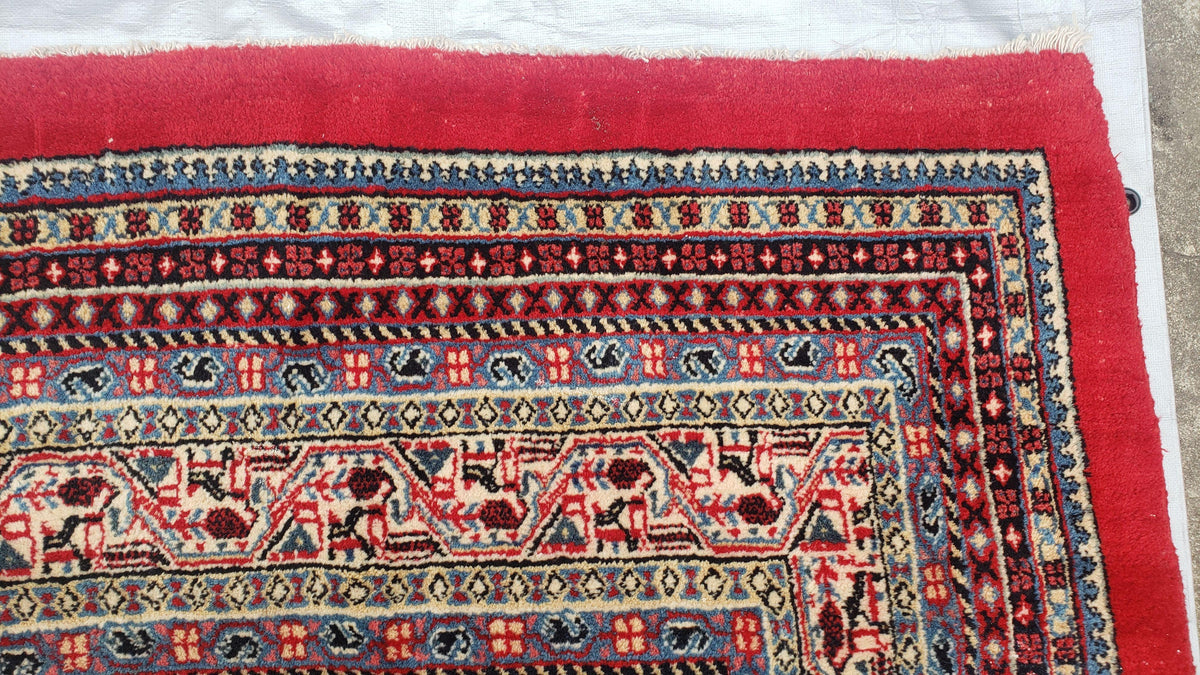 Persian Sarouk Mir Pattern, Red and Beige, Hand-Knotted, Wool, Paisley Boteh Design, 9'9" x 13', Semi Antique - Jewel Rugs, view 7