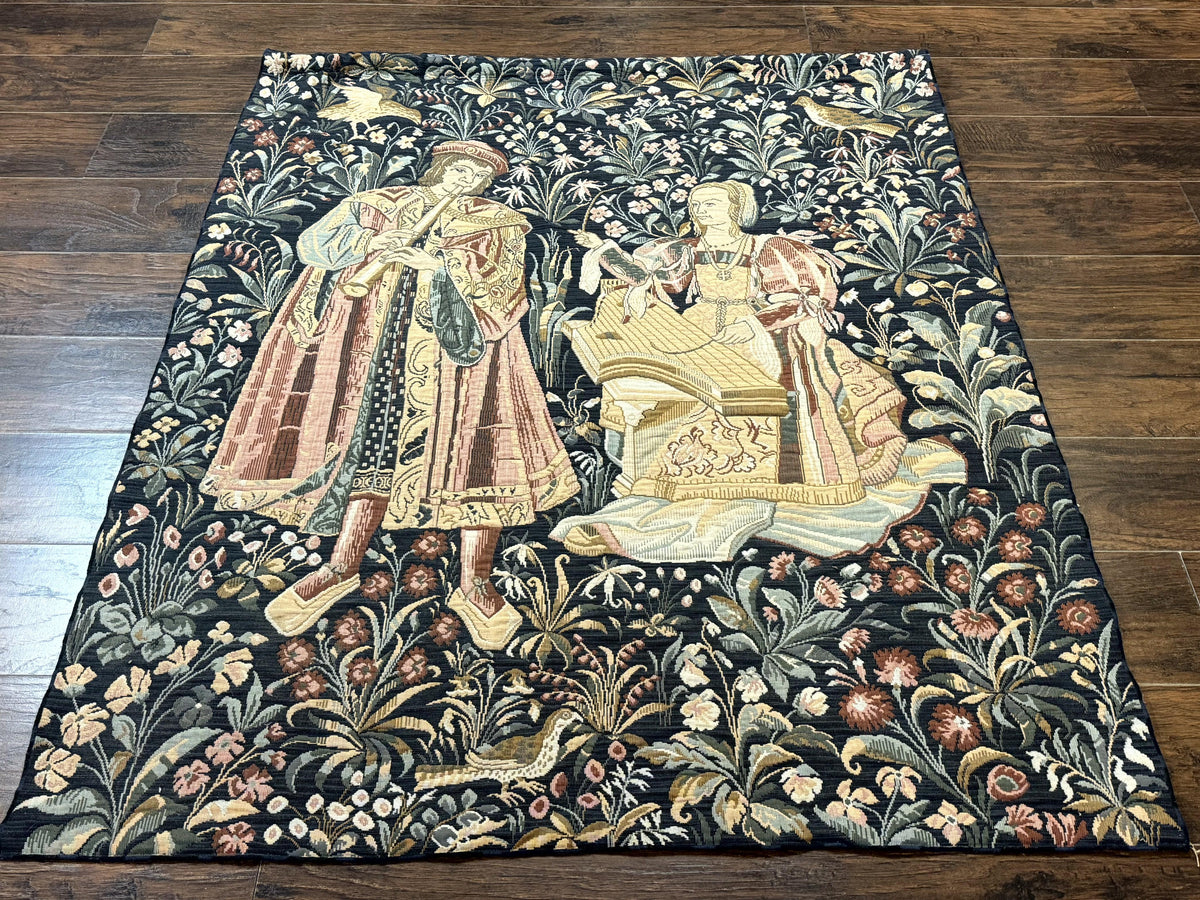 Vintage Belgium Tapestry 4x5, The Concet Musicians, Green - Jewel Rugs, view 2