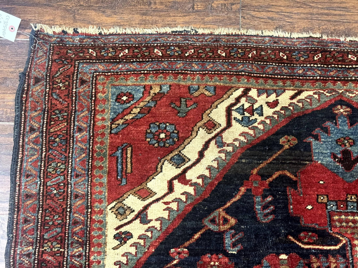 Antique Persian Bidjar Rug 5x6, Navy Blue and Red, Persian Tribal Rug - Jewel Rugs, view 7