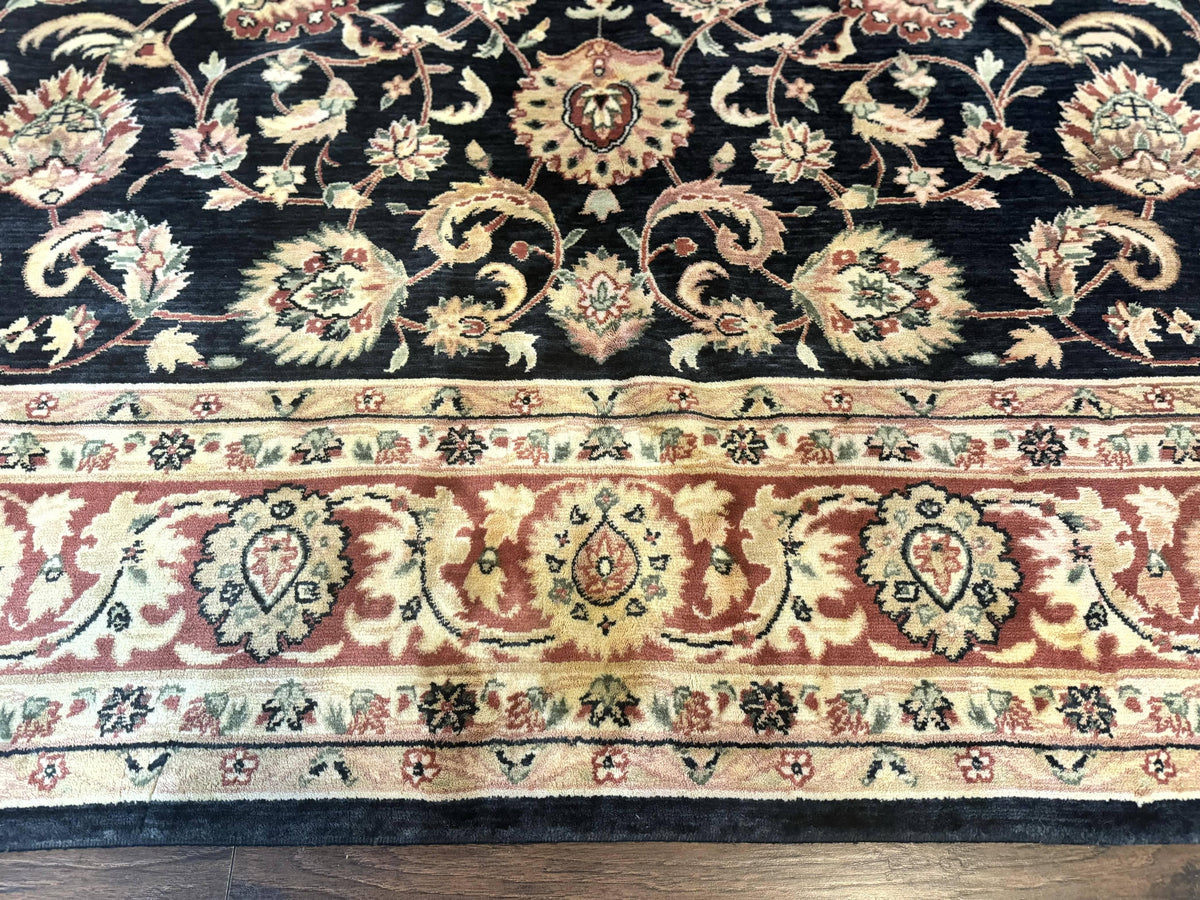 Vintage Oriental Rug 8x11, Floral Persian Design Carpet, Turkish Power Loomed Rug, Navy Blue Red Cream - Jewel Rugs, view 6