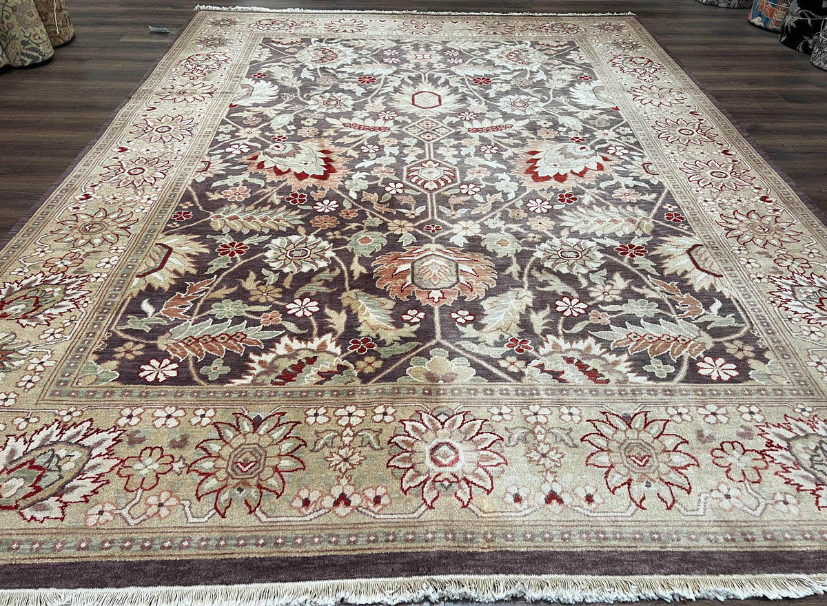 Vintage Indian Rug 9x12, Sultanabad Area Rug 9 x 12, Wool Hand Knotted Living Room Oriental Carpet, Eggplant and Khaki Color, Teawashed Rug - Jewel Rugs, view 2