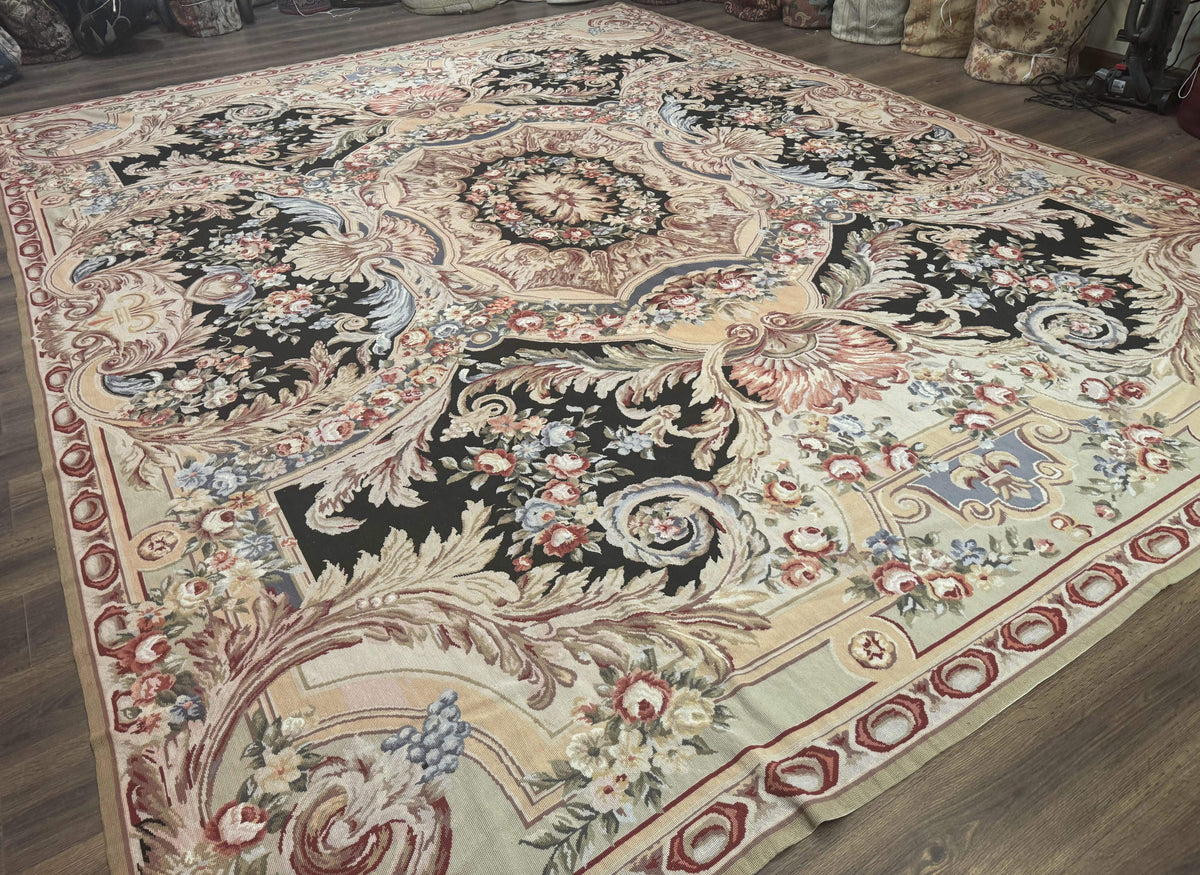 Wonderful Needlepoint Rug 10x14, Large Aubusson Carpet, Floral, Elegant, European Design - Jewel Rugs, view 13