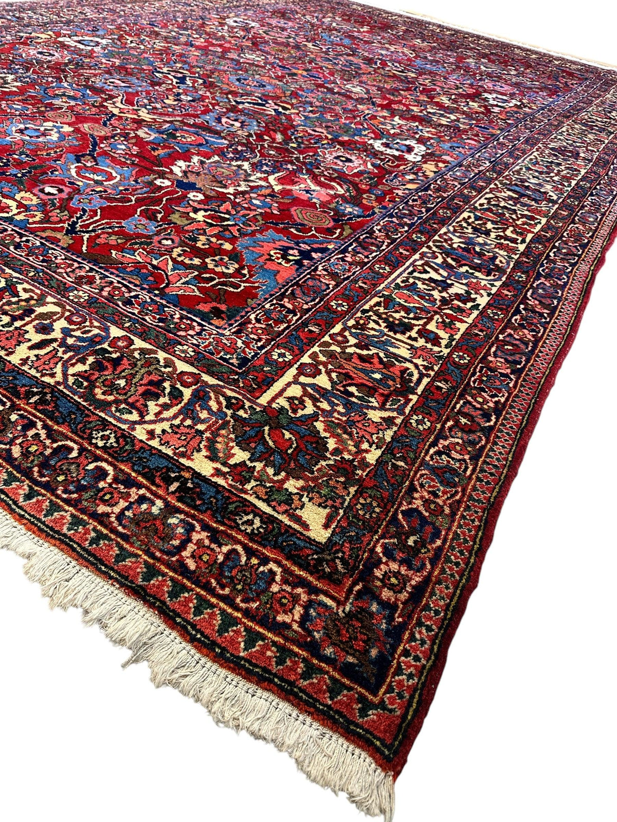 Antique Persian Bakhtiari Rug 9x13 | Red, Navy & Ivory | Hand-Knotted Wool - Rugistan, view 6