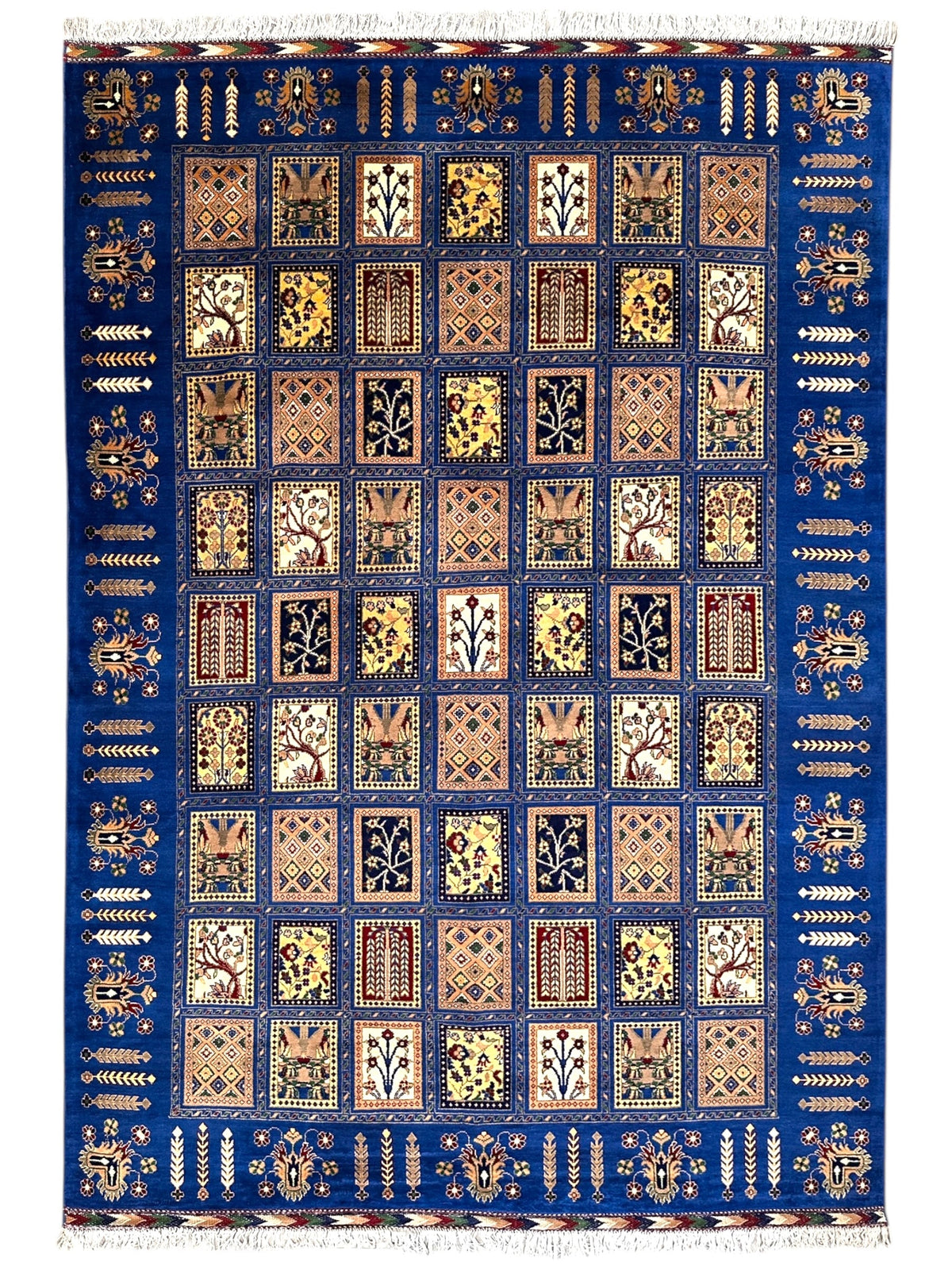 Afghan Bakhtiari Rug 7x10 | Blue, Beige & Ivory | Hand-Knotted Wool - Rugistan