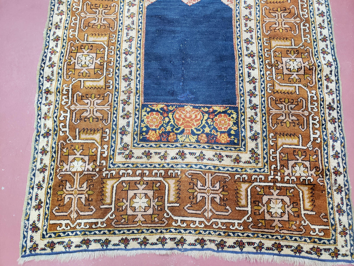Antique Turkish Anatolian Ghiordes Prayer Rug, Twin Mihrabs, Rare Collectible Oriental Rug, Early 20th Century Prayer Rug, 3'9" x 5'2" - Jewel Rugs, view 5