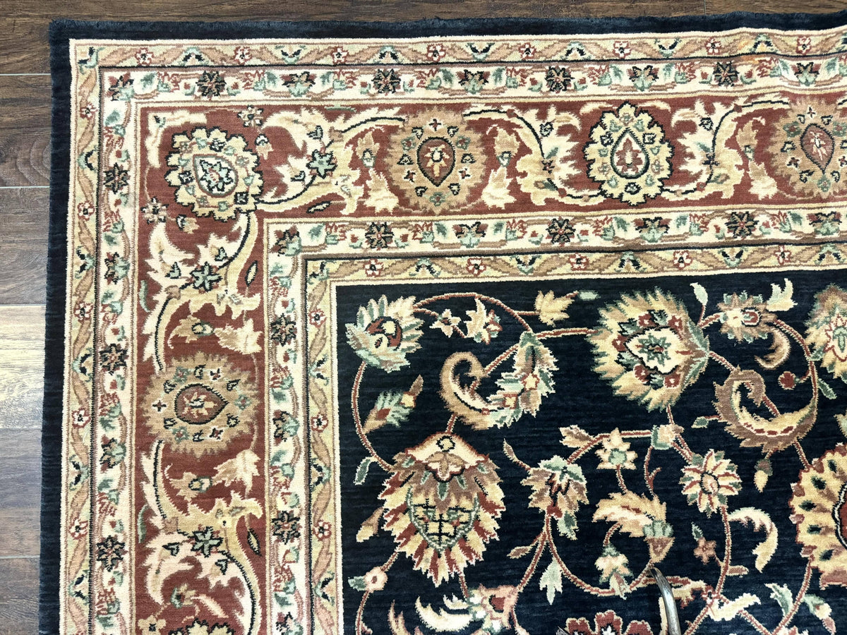 Vintage Oriental Rug 8x11, Floral Persian Design Carpet, Turkish Power Loomed Rug, Navy Blue Red Cream - Jewel Rugs, view 7
