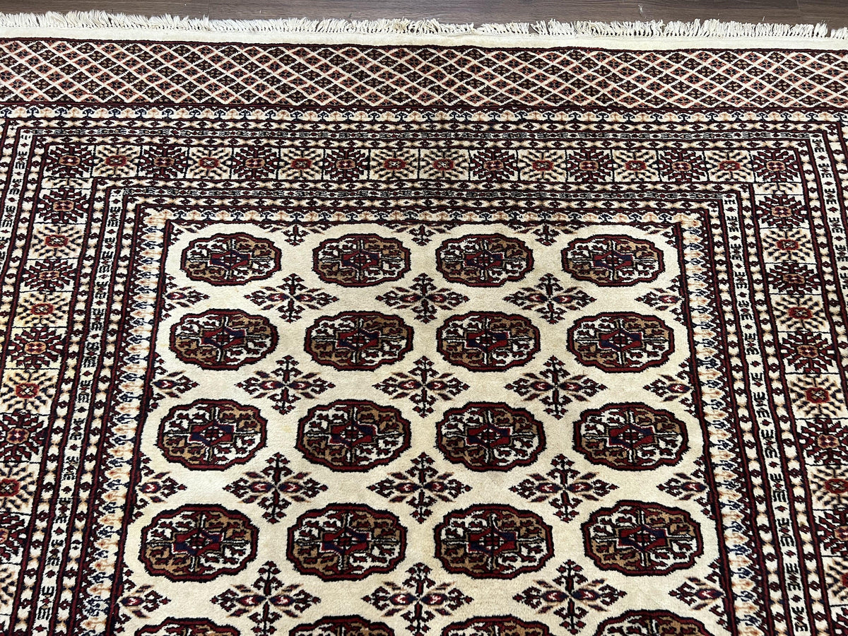 Pakistani Turkoman Rug 6x9, Cream and Red Hand Knotted Wool Oriental Carpet, Yamud Rug, Tribal Rug 6 x 9, Bohemian Area Rug, Bokhara Rug - Jewel Rugs, view 4
