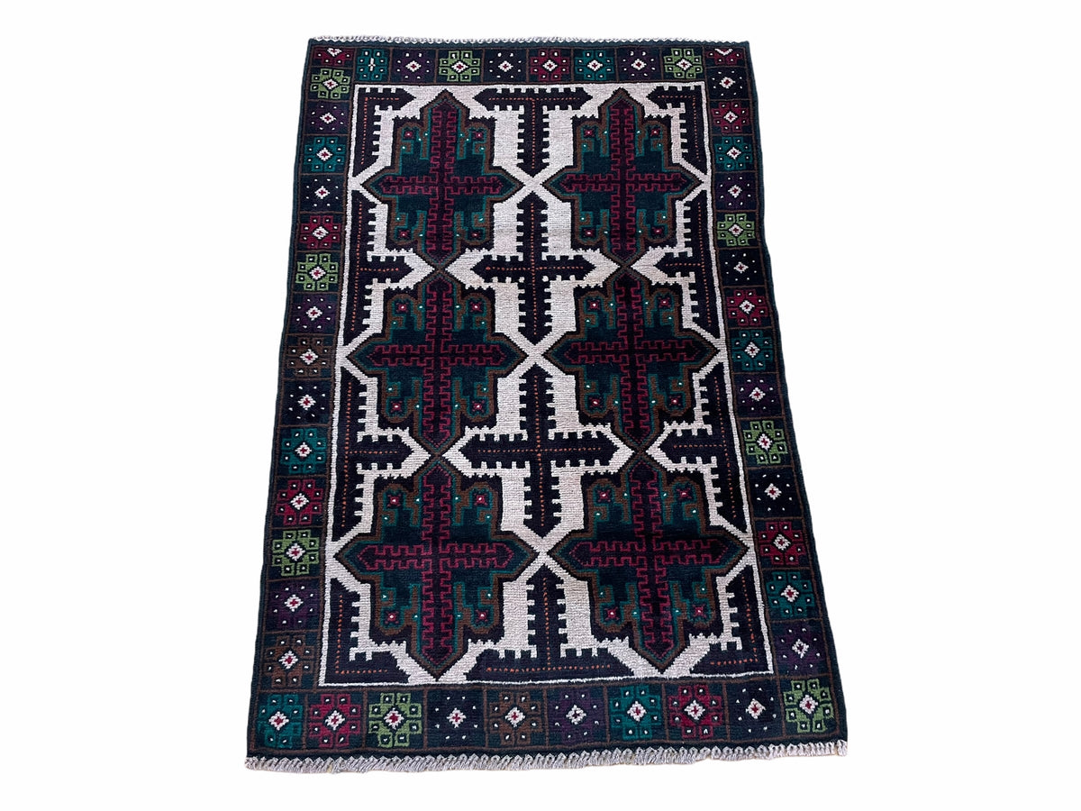 3 X 4.4 Vintage Handmade Tribal Wool Rug Balouchi Rug Afghan Rug Red Beige Green - Jewel Rugs, view 2