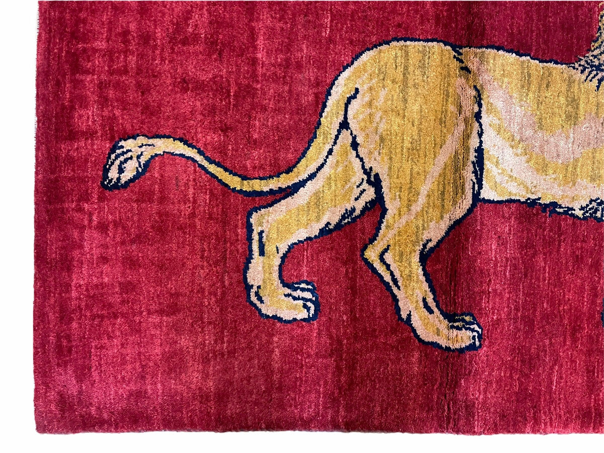 3 X 5 Handmade Hand-Knotted Rug Quality Wool Pictorial Lion Red Organic Dyes - Jewel Rugs, view 6
