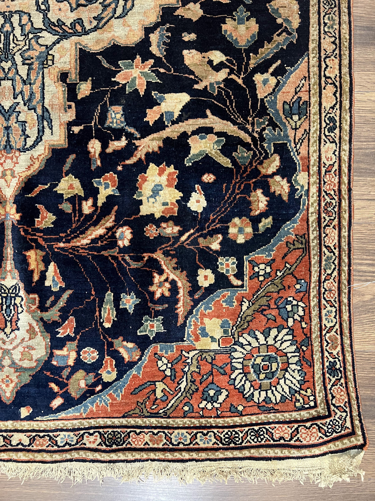Antique Persian Rug 3.5 x 5, Sarouk Farahan Rug, High Quality 1920s Fine Oriental Carpet 3 x 5 ft, Large Medallion, Floral, Navy Blue Red, Hand Knotted Wool Rug - Jewel Rugs, view 9