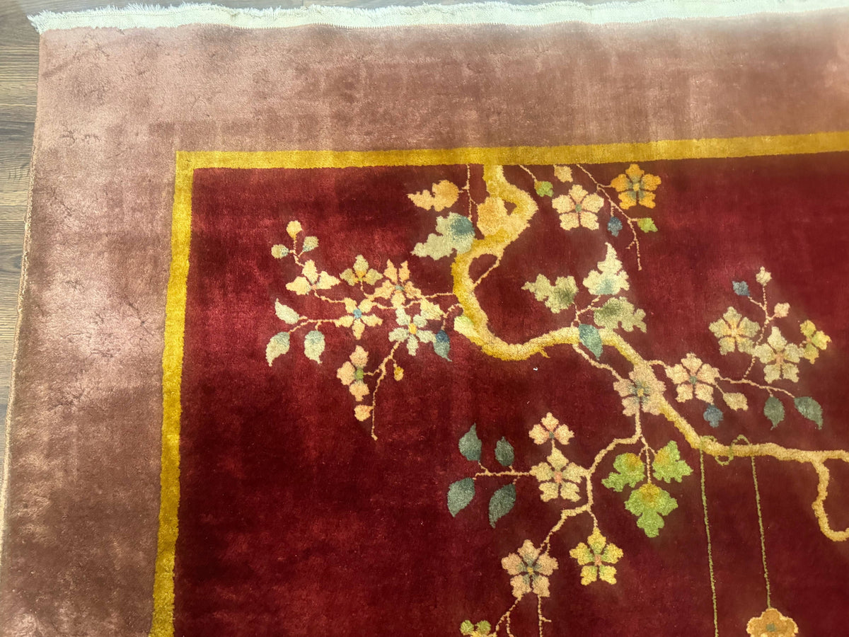 Red Chinese Art Deco Rug 9x11, Simple Design, Wool Chinese Area Rug, Antique - Jewel Rugs, view 7