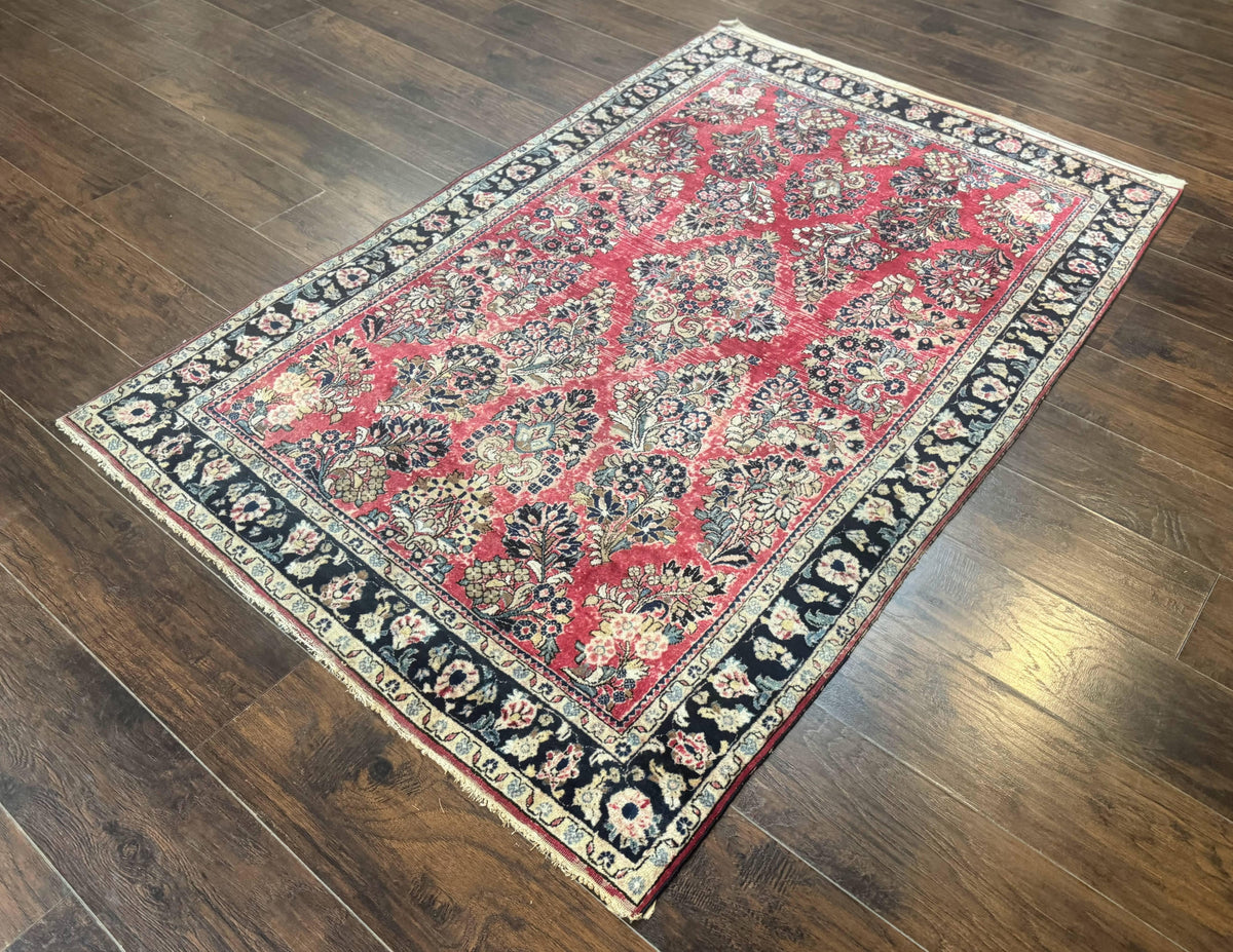 Antique Persian Sarouk Rug 4x7, Floral, Red 1920s Persian Wool Carpet - Jewel Rugs, view 3