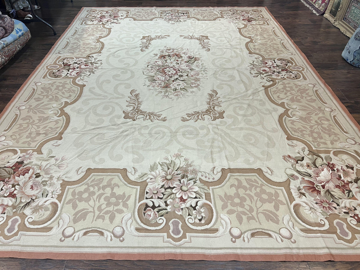 10x14 Aubusson Rug, Wool Handmade Vintage Carpet, French European Design, Elegant - Jewel Rugs, view 2