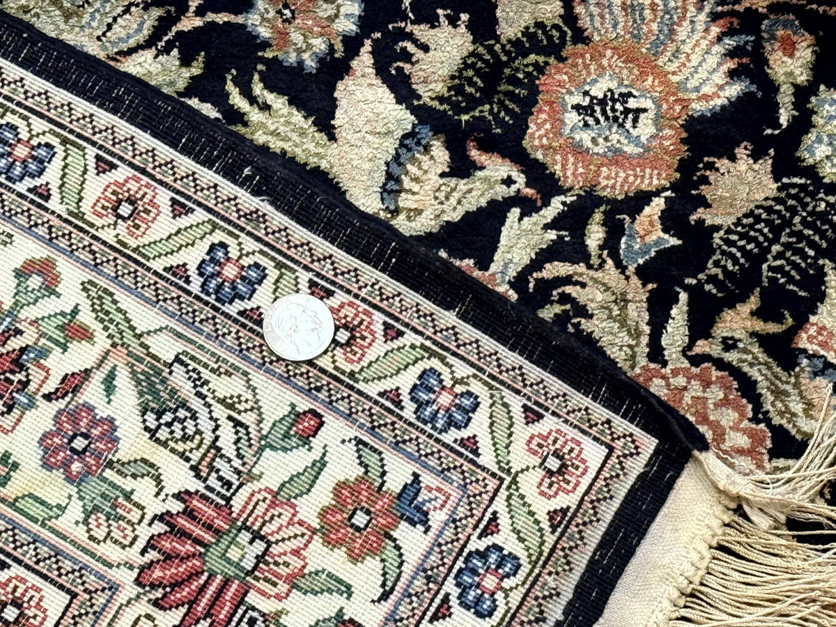 Silk Rug 4x6, Black and Cream, Floral & Bird Pictorials, Fine 330 KPSI, Sino Persian Rug - Jewel Rugs, view 11