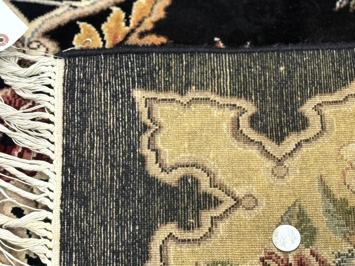 Aubusson Rug 9x12, Black and Beige, Floral, Elegant Handmade French European Design Carpet - Jewel Rugs, view 11
