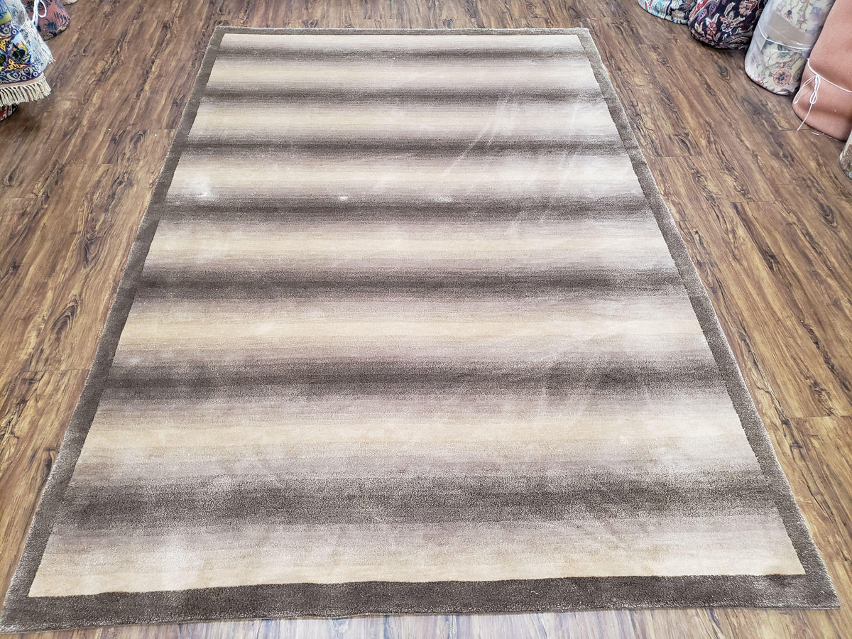 Vintage Safavieh Tibetan Indian Rug 6x9, Nepal Rug, Handmade, Striped Rug, Brown & Beige, 6x9 Oriental Carpet, Wool, Soft - Jewel Rugs, view 2