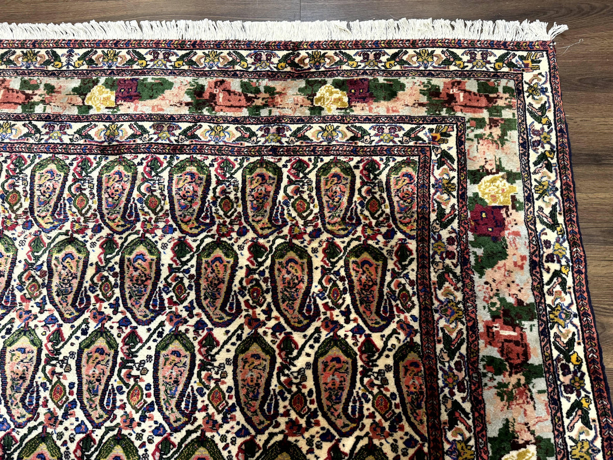 Persian Kurdish Rug 8x11, Repeated Allover Boteh Paisley Design, Bird Pictorials, Rare Antique Sannadaji Carpet - Jewel Rugs, view 8
