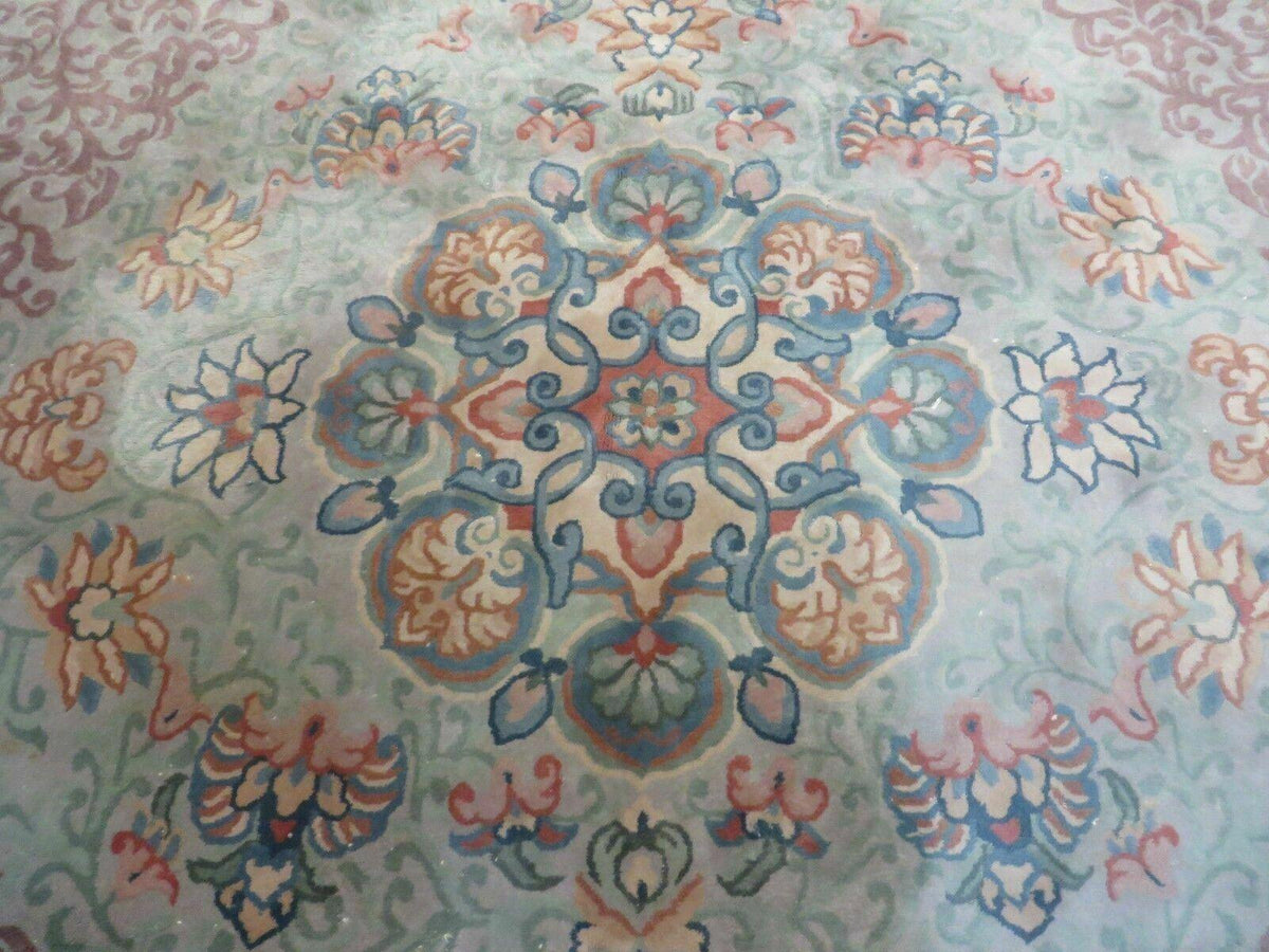 9' X 12' Vintage Handmade Chinese Carving Sculpture Wool Rug Flower Design Pink Carpet - Jewel Rugs, view 6