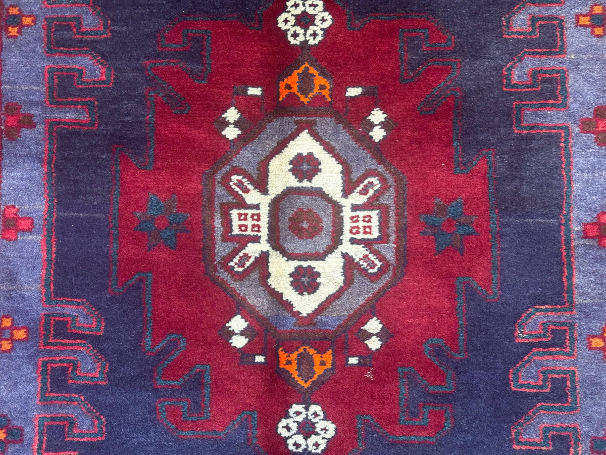 Persian Karajeh Runner Rug 3.6 x 9.5, Geometric Medallions, Tribal Village Rug, Navy Blue, Handmade - Jewel Rugs, view 5
