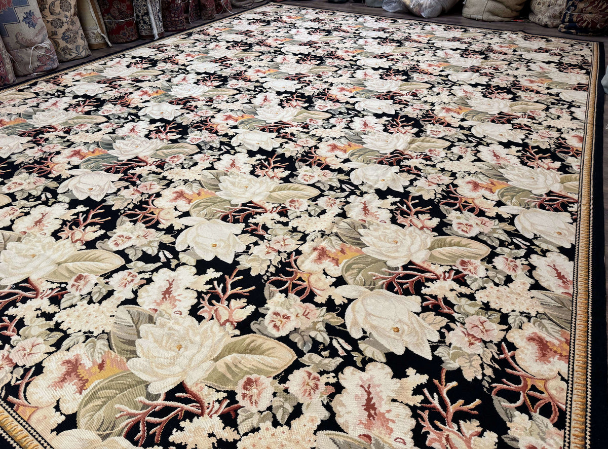 Palace Size Needlepoint Rug 13x17, Extra Large Wool Floral Handmade Carpet, European Design, Botanical - Jewel Rugs, view 3