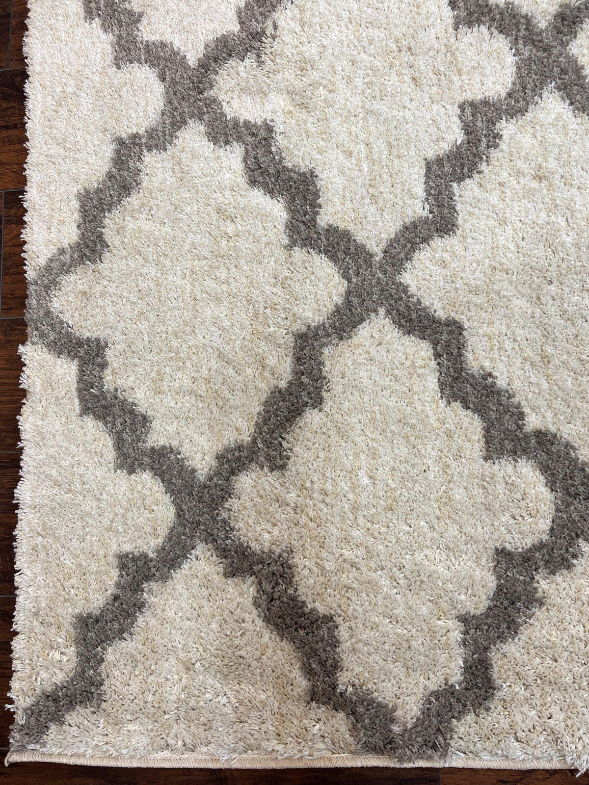 Modern Shag Rug, Ivory and Gray, Diamond Panel Design, Room Sized Area Rug - Jewel Rugs, view 7