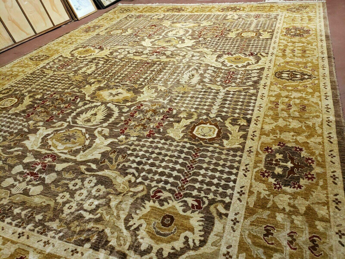 10' X 14' Handmade Pak Peshavar Chobi Agra Wool Carpet Coffee Brown Gold - Jewel Rugs, view 11