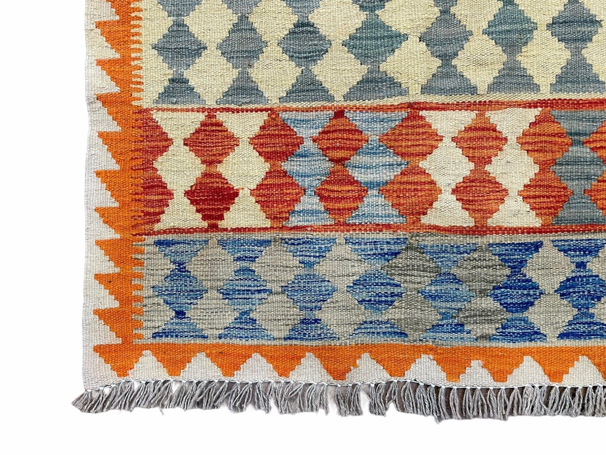 Small Chobi Kilim Rug 3x4 Colorful Diamond Kilim Small Turkish Multicolor Kilim with Diamond Pattern Wool Flatweave Nice - Jewel Rugs, view 12