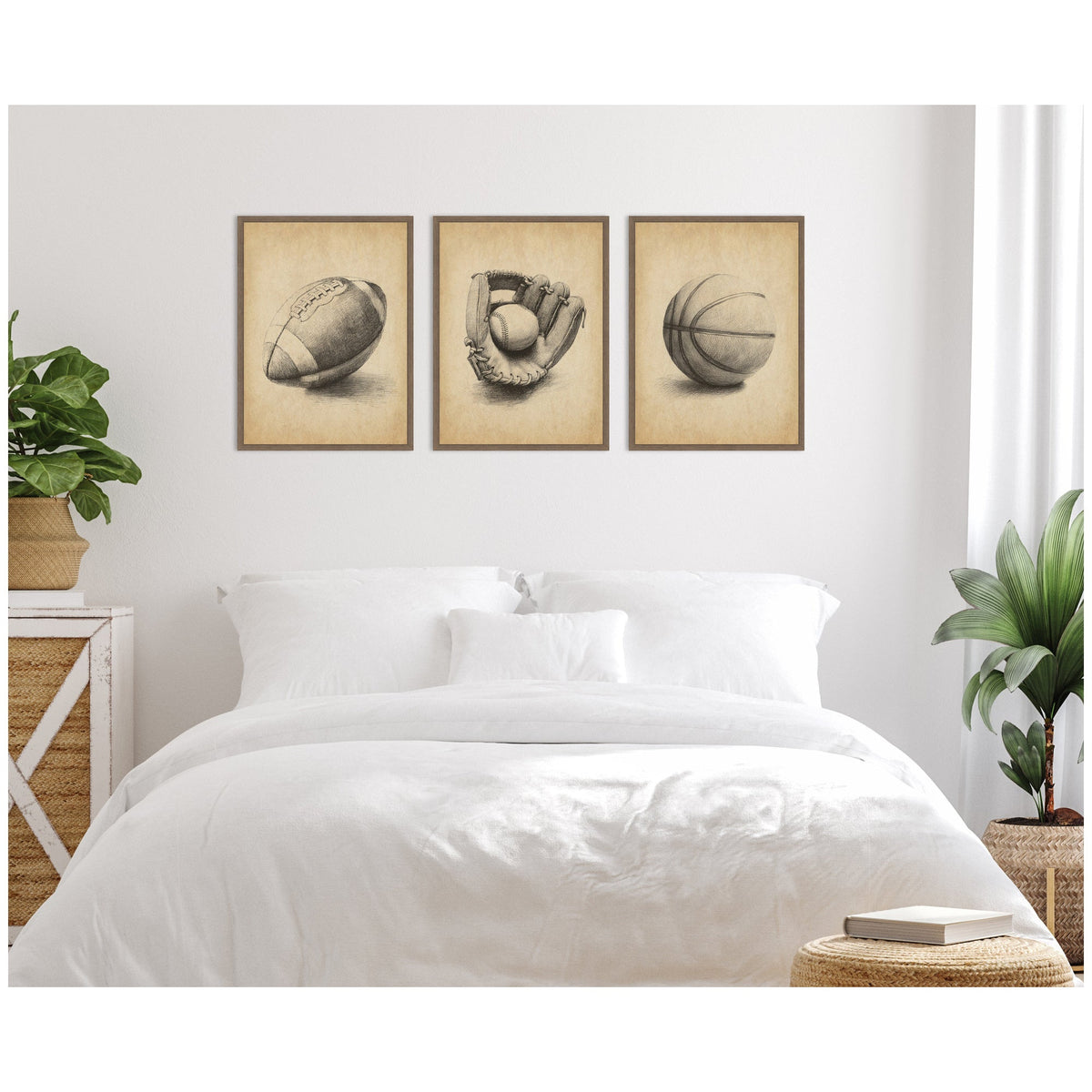 Walnut Antique Football 3 Piece Framed Canvas Wall Art Set by The Creative Bunch Studio