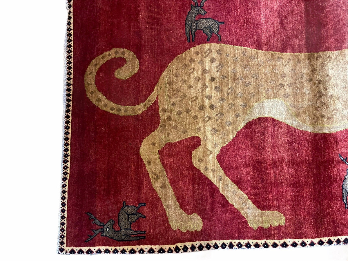 3.5 X 6 Handmade New Vintage Quality Wool Rug Leopard Red Tribal Hand-Knotted - Jewel Rugs, view 6