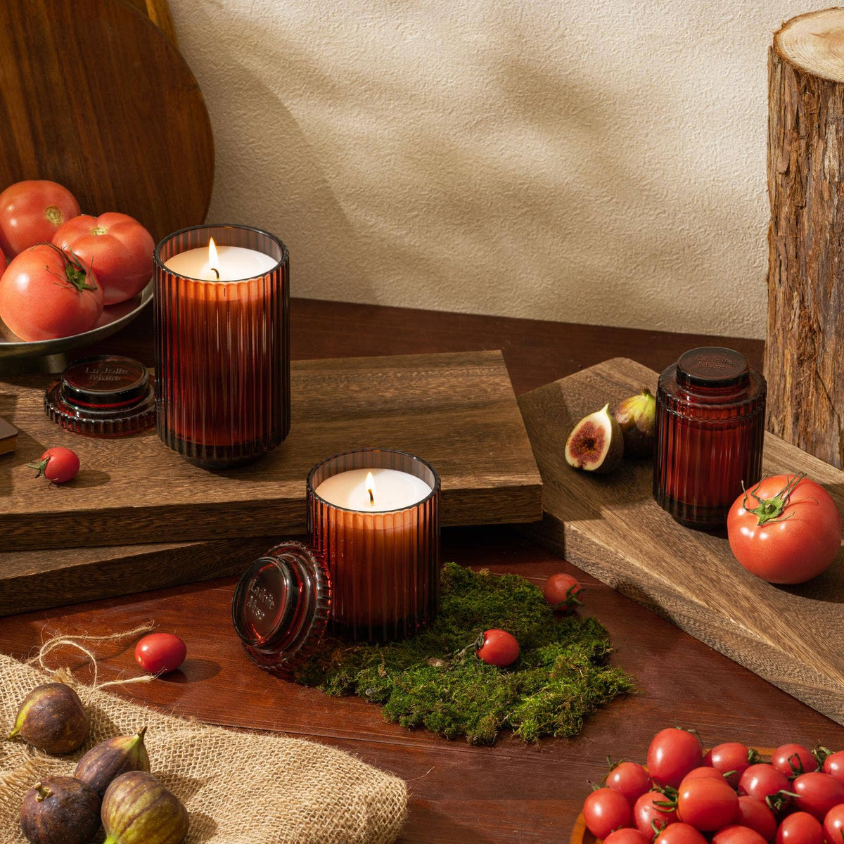 Aurélie Reeded Glass Candle: Tomato & Vine (L & M) - Source by Studio Skara, view 5