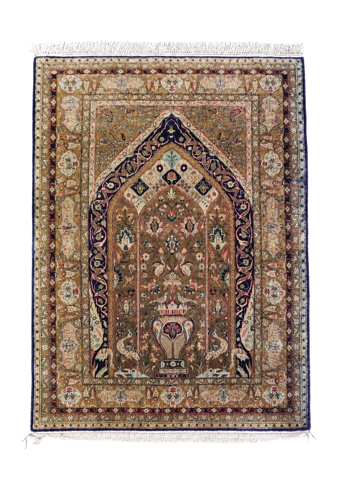 Semi Antique Persian Qum Silk Prayer Rug, Silk, Hand-Knotted, 3'6" x 5' - Jewel Rugs