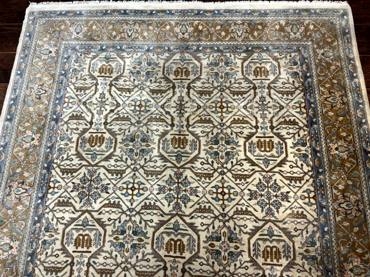 Indo Persian Rug 6x9, Beige, Allover Pattern, Vintage Wool Oriental Carpet - Jewel Rugs, view 4