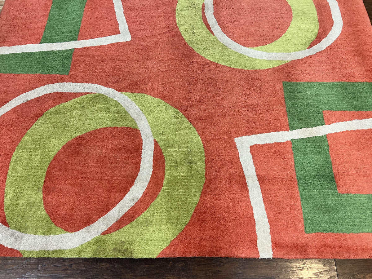 Abstract Rug 6x9, Modern Contemporary Rug, Red-Orange Green - Jewel Rugs, view 6