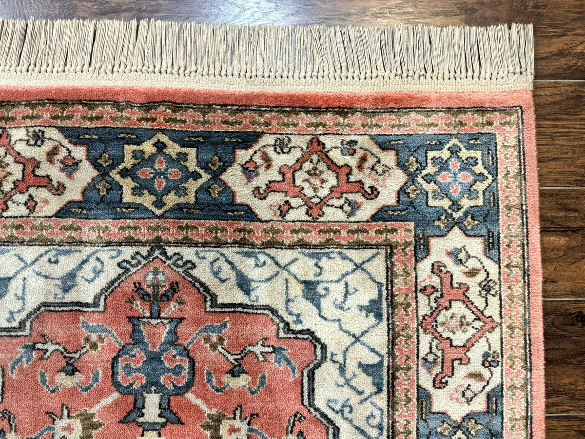 Karastan Rug 4x6 Bergama Design #737, Karastan Area Rug, Vintage Wool Karastan Carpet, Original Collection 700 Series, Salmon Red Light Blue - Jewel Rugs, view 8