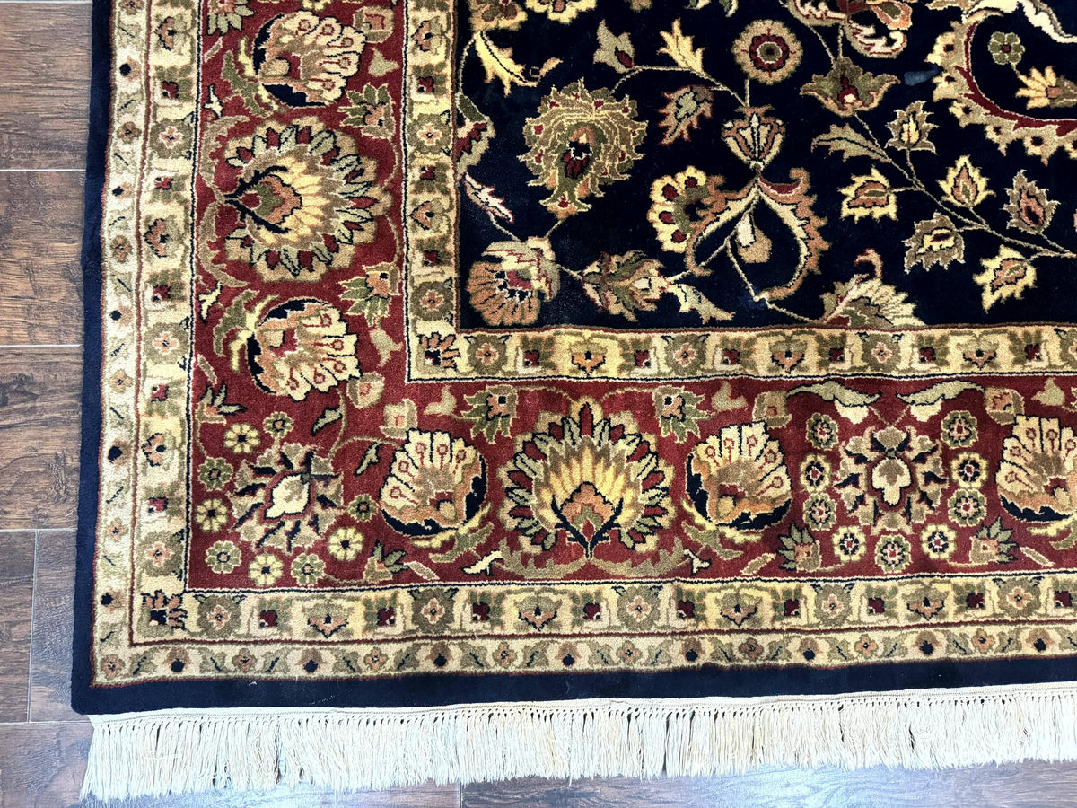 Indo Persian Rug 8x10, Navy Blue and Red, Floral Allover, Hand Knotted Vintage Wool Carpet, Indo Sarouk - Jewel Rugs, view 9