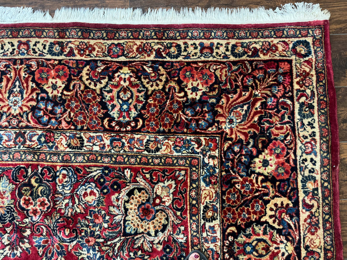 Persian Sarouk Rug 10x10, Square Persian Carpet, Red, Floral, Antique - Jewel Rugs, view 6