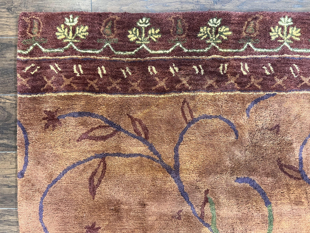 Pottery Barn Rug 5x8, Vintage Hand Tufted Carpet, Wool and Silk, Rust & Maroon - Jewel Rugs, view 7