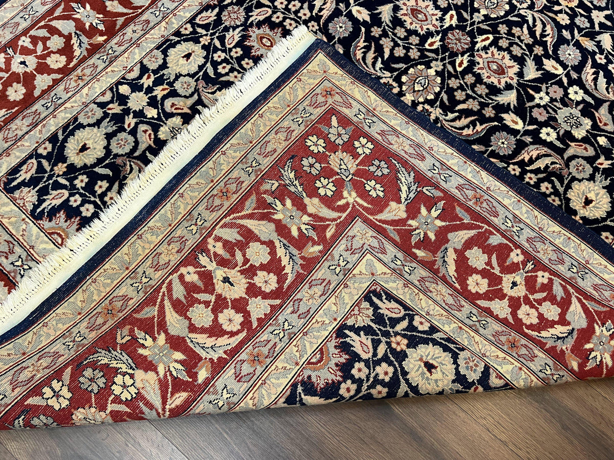 Indo Sarouk Rug 6x9, Vintage Indian Persian Rug, Wool Oriental Carpet, Navy Blue Red Allover Floral Rug, Traditional Very Fine Rug, Area Rug - Jewel Rugs, view 11