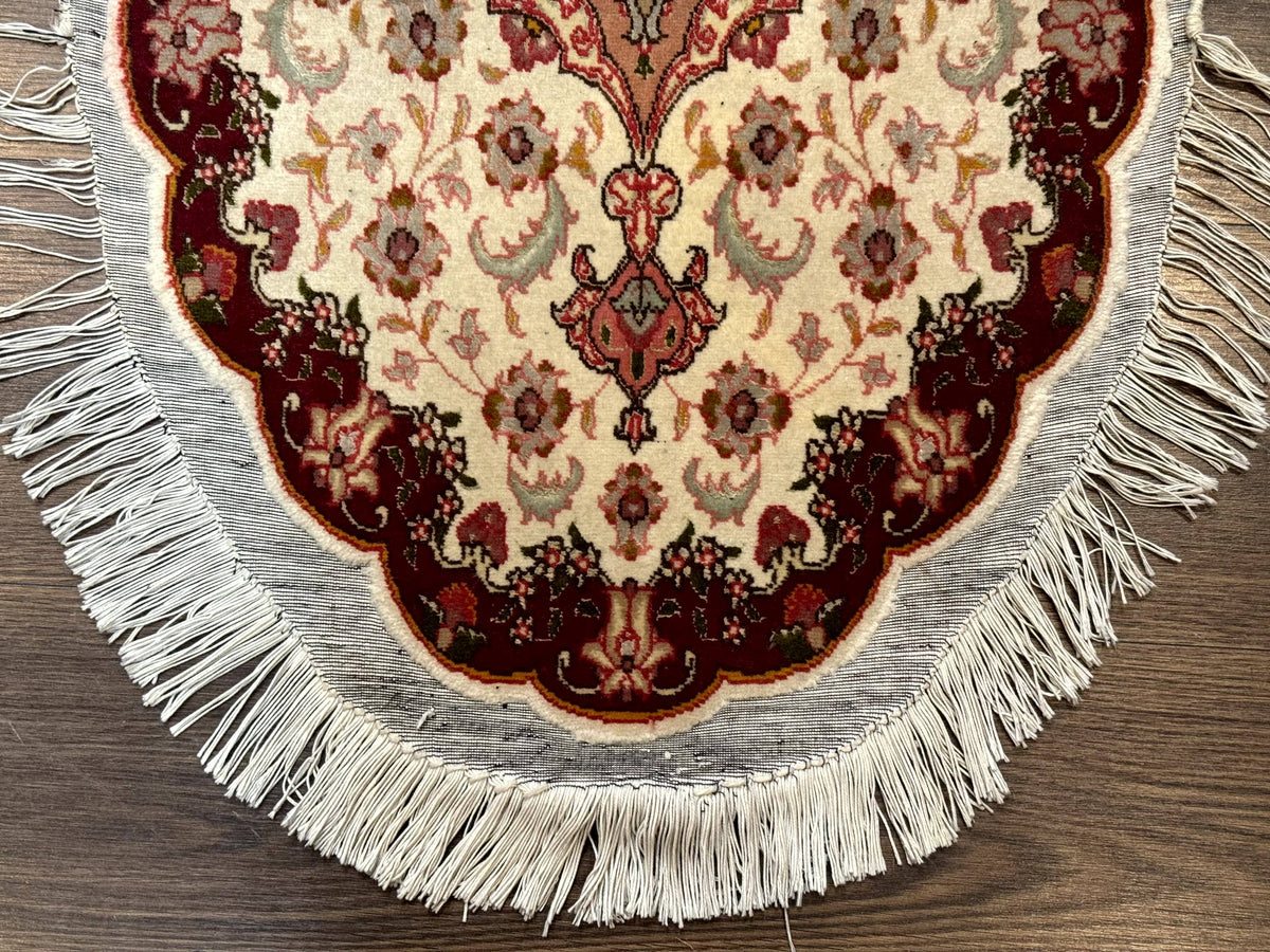 Small Oval Persian Tabriz Rug 2x4, Kork Wool and Silk Highlights, Fine 260 KPSI - Jewel Rugs, view 5