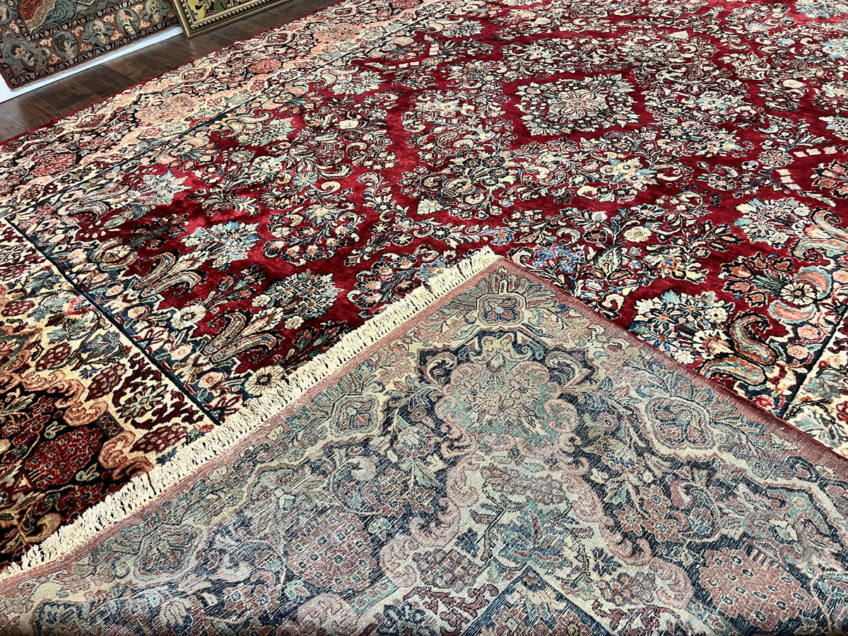 Persian Sarouk Rug 12x17, Wool Hand Knotted Antique Carpet, Dark Red, Traditional Floral Oriental Rug, 12 x 17 Extra Large Handmade Rug - Jewel Rugs, view 11
