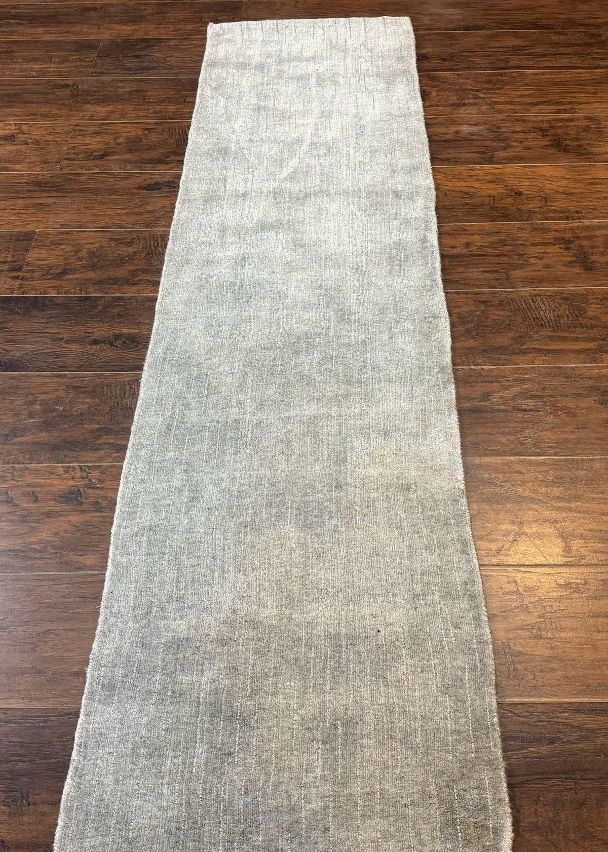 Modern Tibetan Runner Rug 1.9 x 8.6, Wool and Silk Highlights, Gray/Silver, Narrow Runner for Hallway or Kitchen - Jewel Rugs, view 5