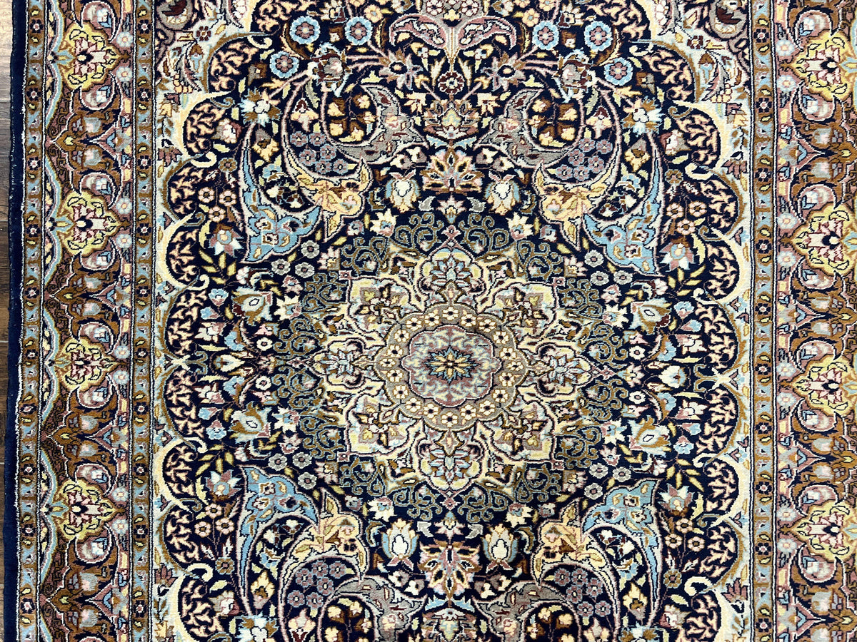 Pak Persian Rug 5x7, Navy Blue Hand Knotted Wool Oriental Carpet 5 x 7 ft, Floral Medallion, Traditional Vintage Pakistani Rug, 225 KPSI - Jewel Rugs, view 4