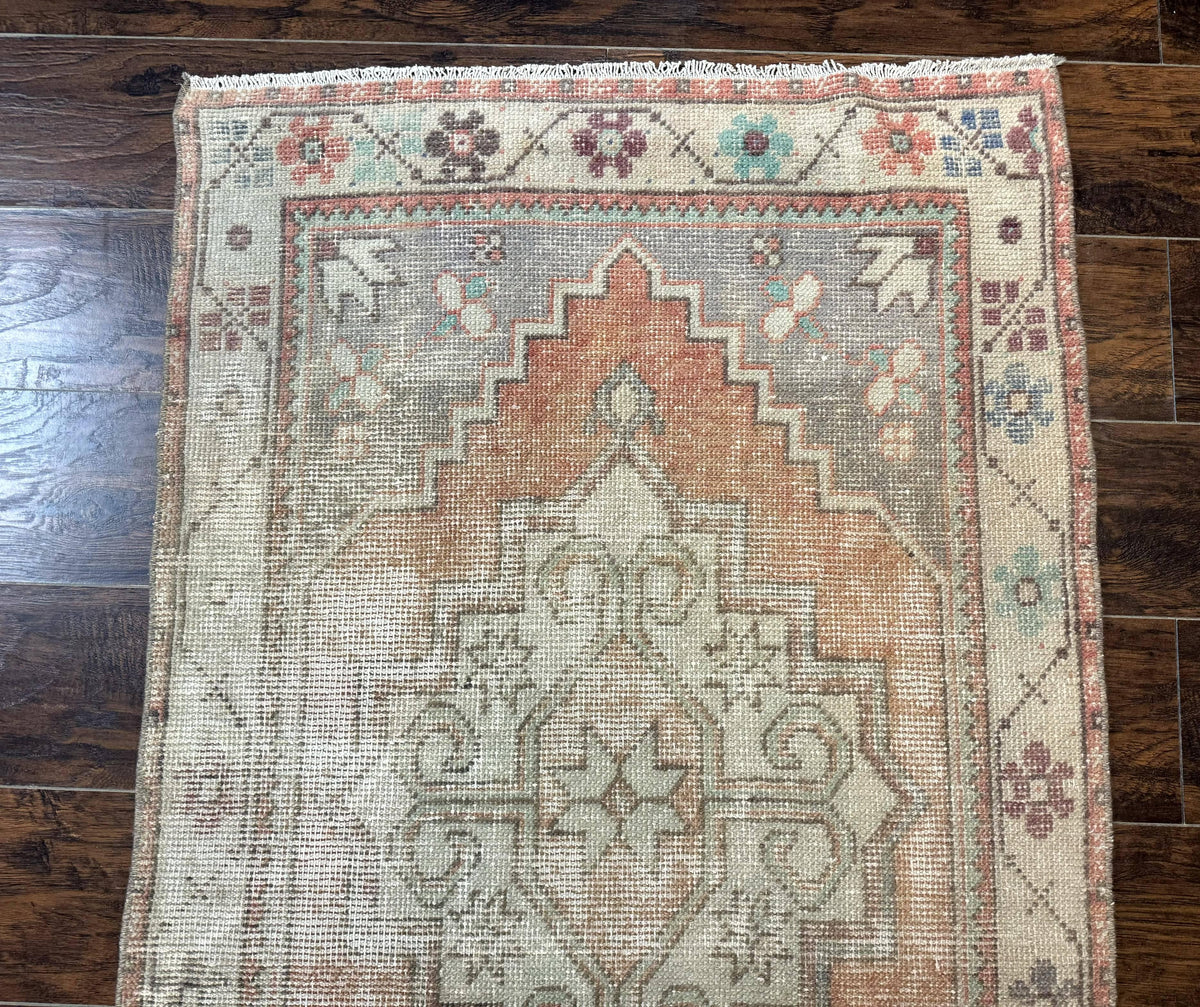 Antique Turkish Runner Rug 3 x 9.6, Farmhouse Rug, Geometric Runner, Handmade, Vintage Rug for Modern Home - Jewel Rugs, view 3