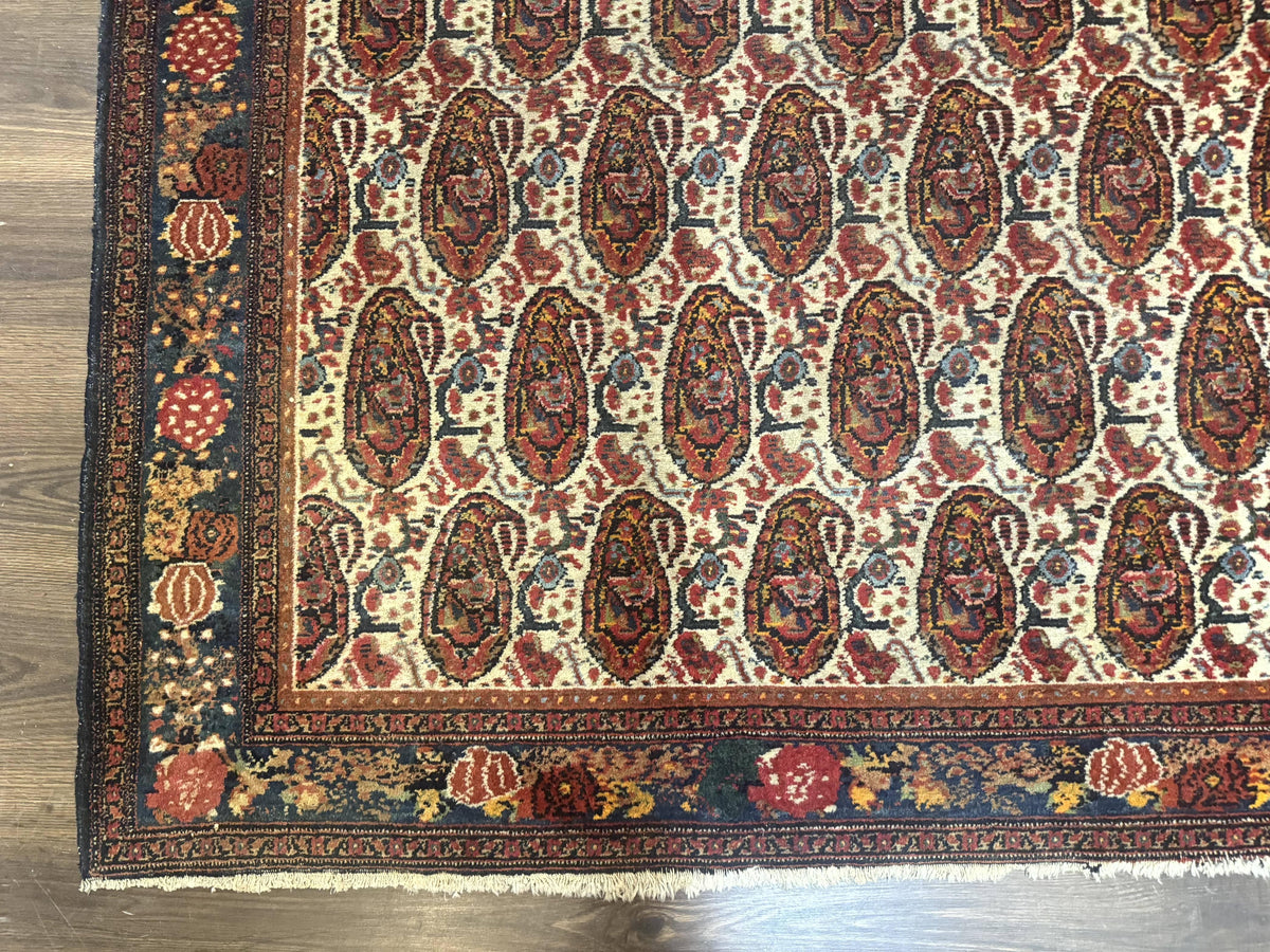 Antique Persian Kurdish Senneh Rug 4.6 x 6.5, Repeated Paisely Boteh Design, Handmade - Jewel Rugs, view 9